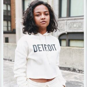 Women's White cropped Hoodie with 'Detroit' Print